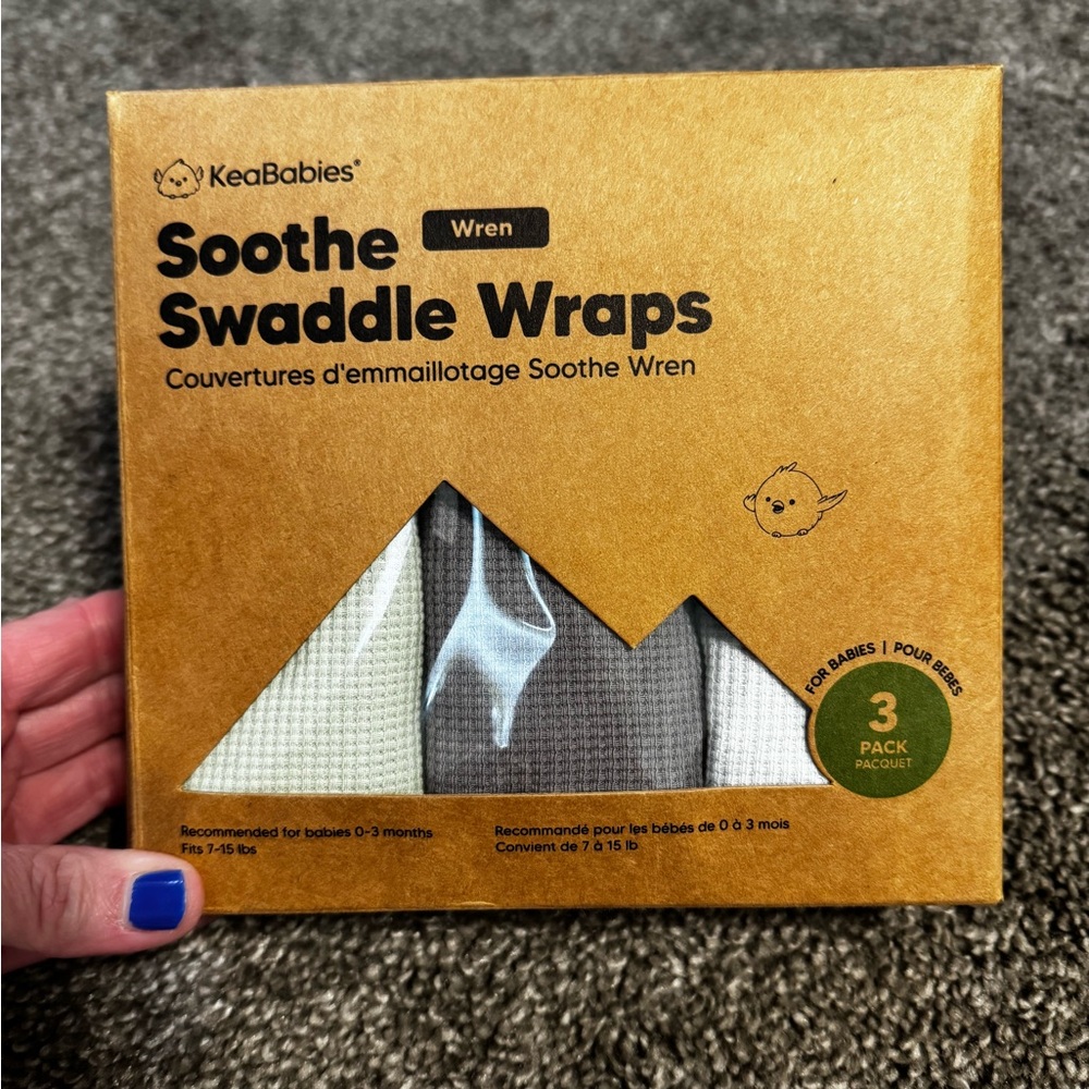 KeaBabies Soothe Wren Swaddle Wraps - Neutral 3-Pack 0-3 months